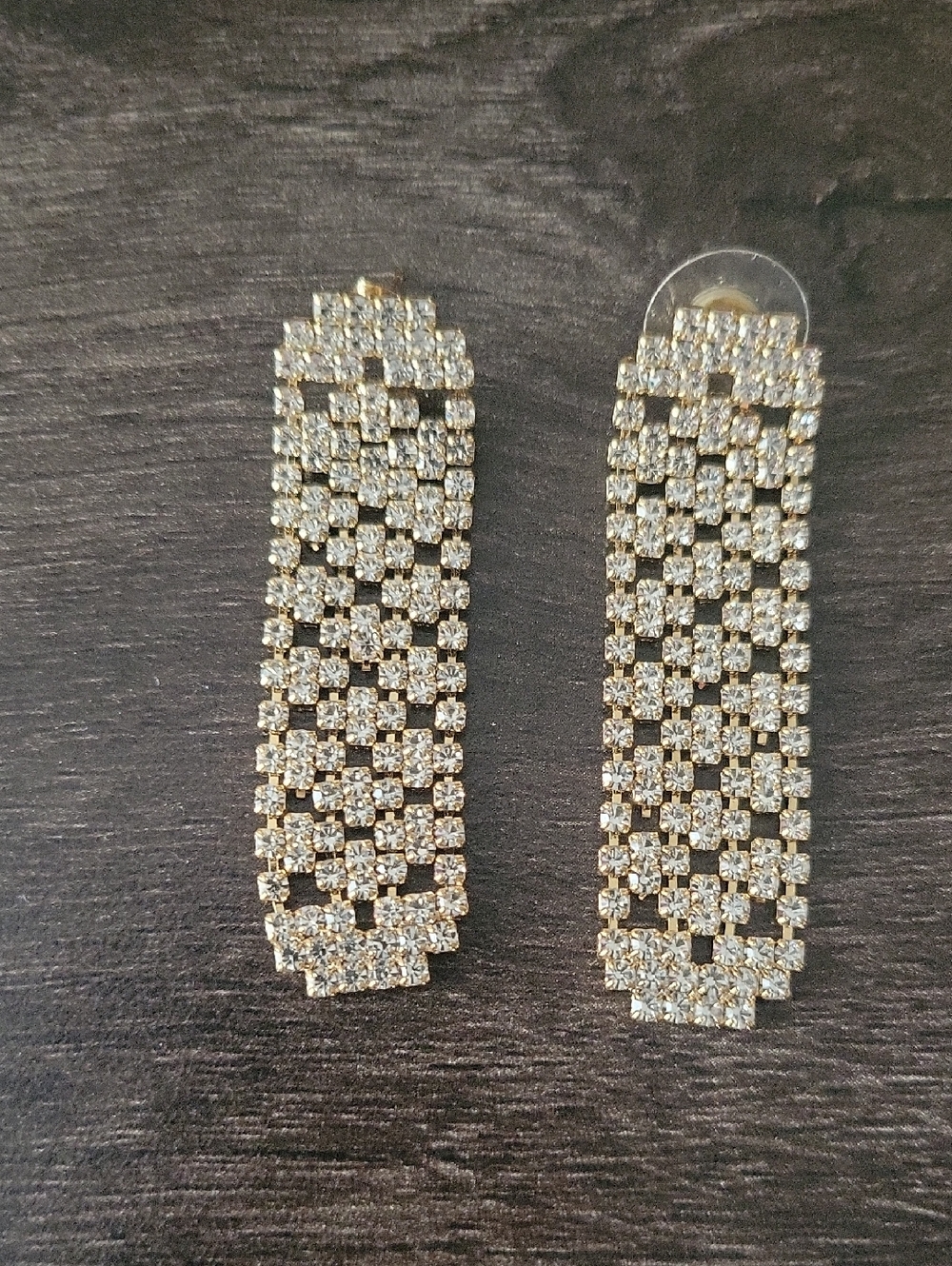 Gold-Tone Rhinestone Drop Earrings - Clear Crystal Accent